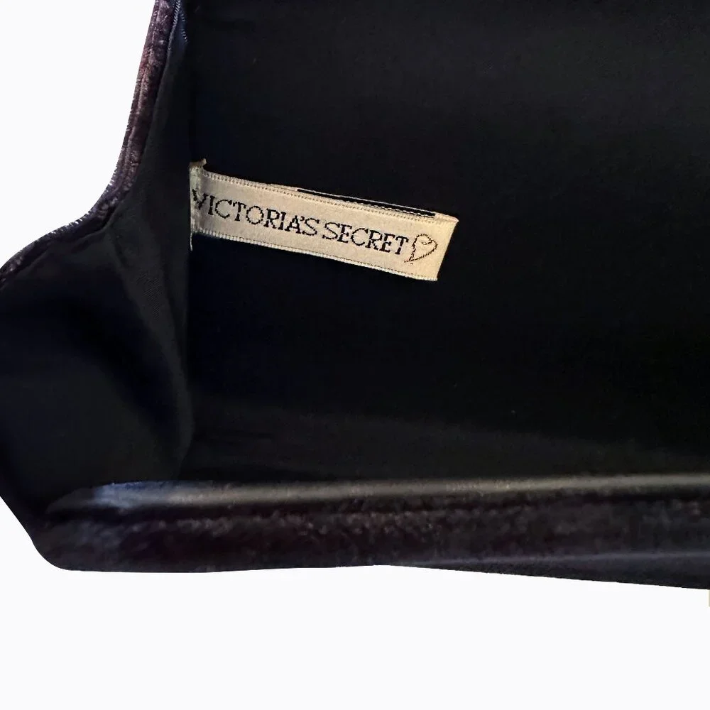 Vintage Victoria's Secret Black Velvet Clutch Evening Bag Gold Heart Whimsigoth